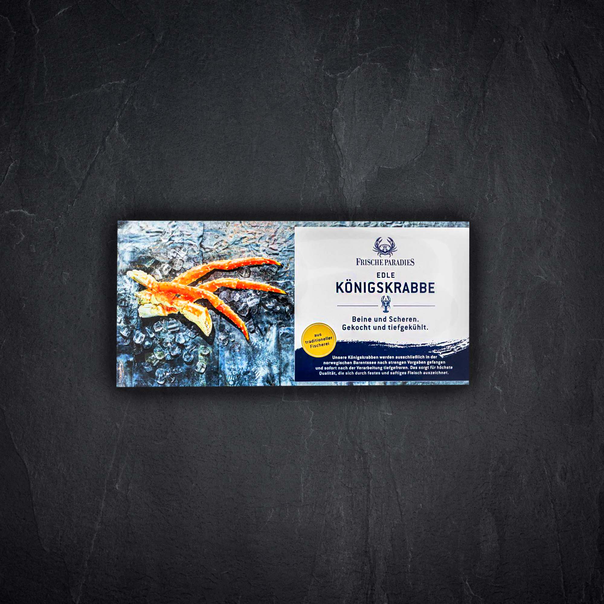 971908_Frischeparadies_Koenigskrabbenbeine_gekockt_tk_Verpackung Produktbild: 971908_Frischeparadies_Koenigskrabbenbeine_gekockt_tk_Verpackung
