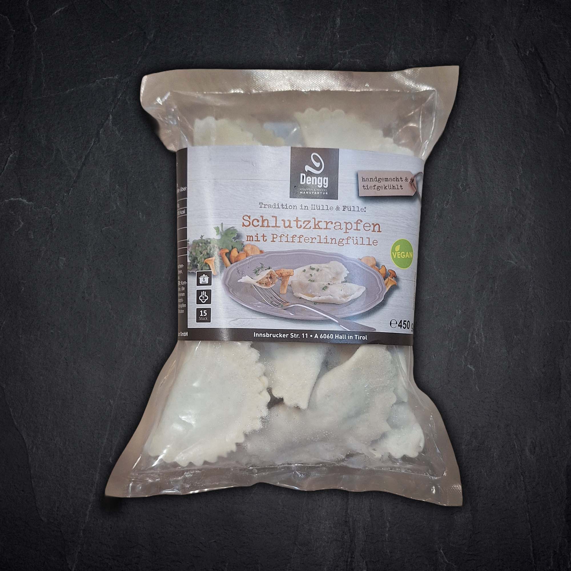 Schlutzkrapfen, Pfifferlingfüllung, Vegane, Gefüllte Teigwaren, 450g
