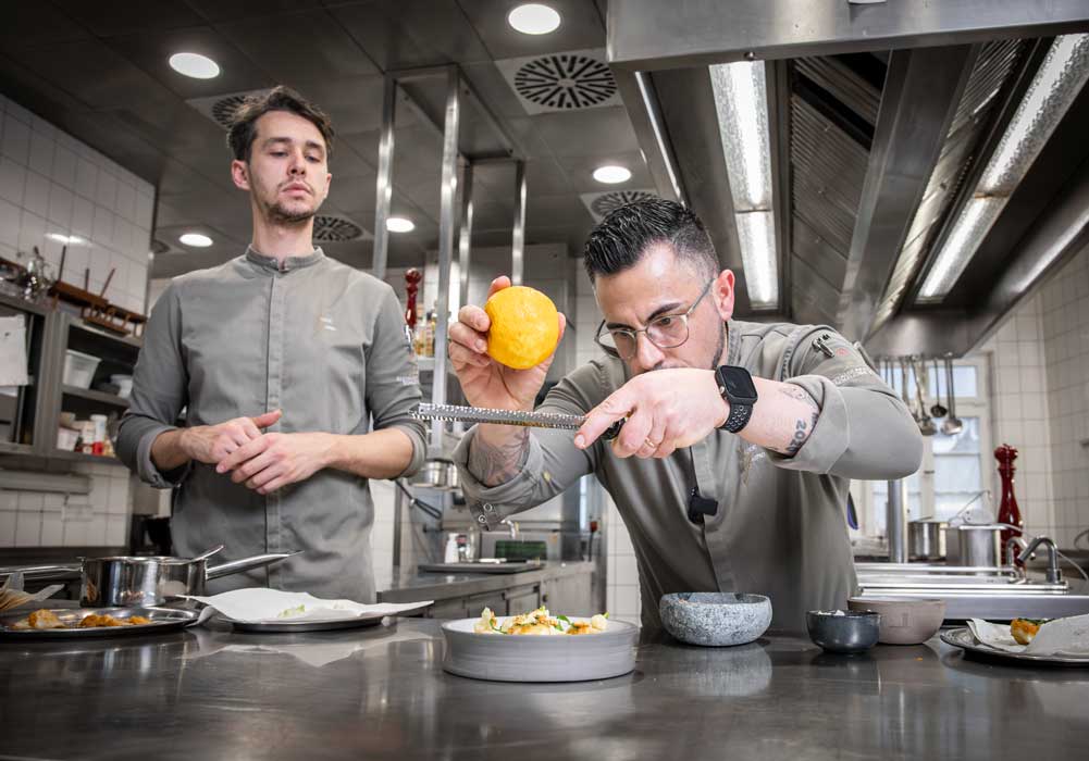 kitchen, chef, orange, grater, plating