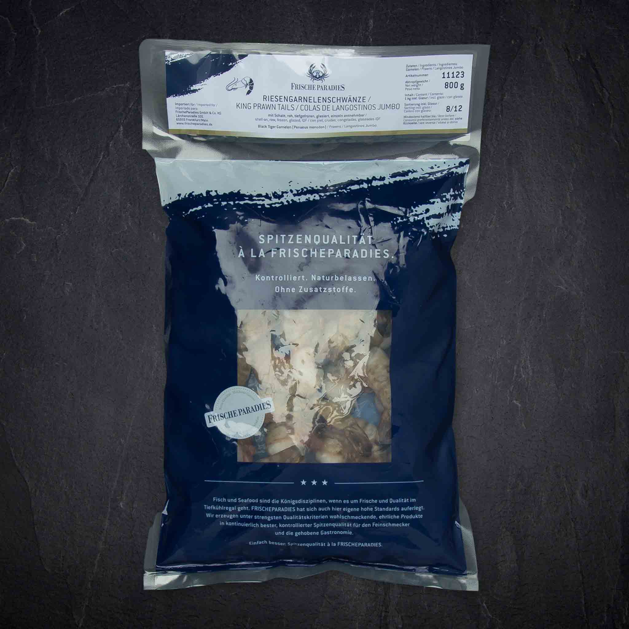 Produktbild: 248009_Seafood_TK_FP_Garnelen_SW_ok_oS_8-12_IQF_AQ_TK_0_8kgnetto_20_Glasur_PenaeusMonodon_Aquakultur_Vietnam