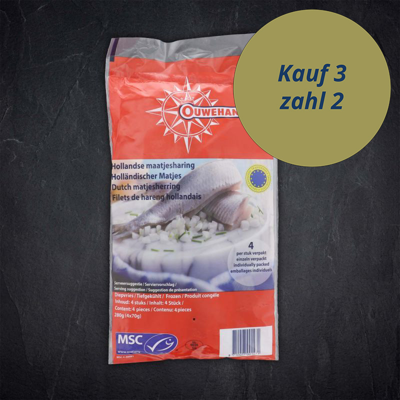 gefrorene fisch, haring, filets, verpackt, nettoinhalt 280g