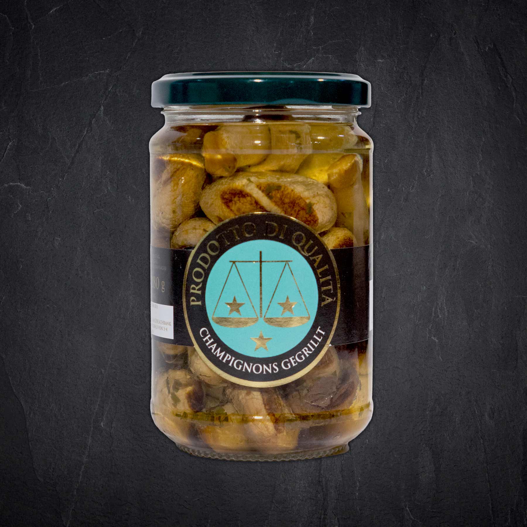 Gläser, Pilze, Champignons, gegrillt, Kräuteröl