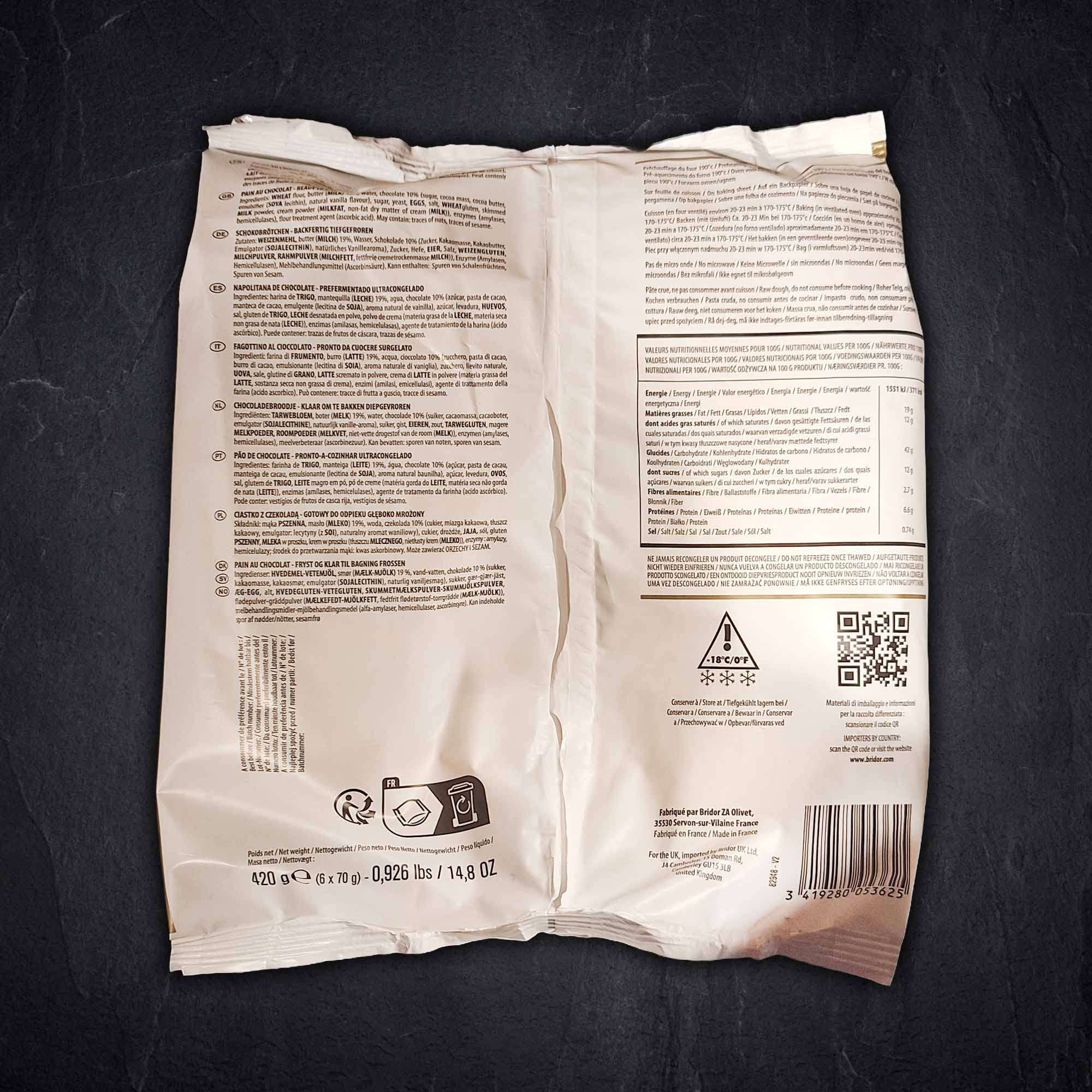 Rückseite, Verpackung, Nährwertangaben, Text, Beutel