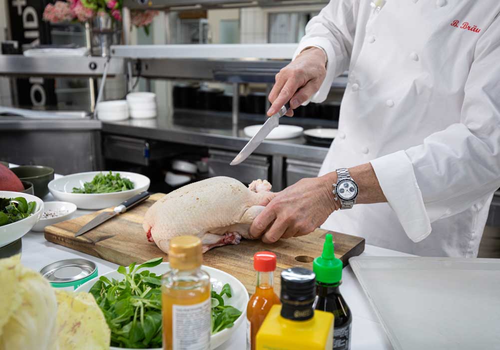 Hähnchen, Braten, Küche, Koch, Schneidebrett